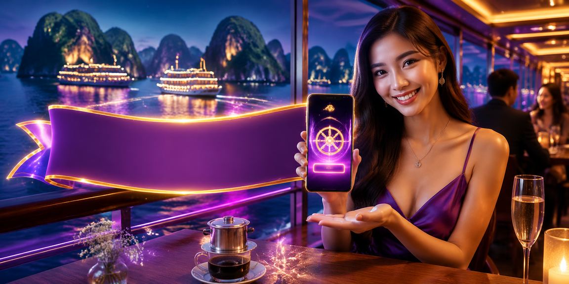 Người dùng tại vịnh Hạ Long truy cập casino trực tuyến trên điện thoại trong quán cà phê